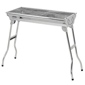Griglia per Barbecue portatile in acciaio inox da 28 \ "Design pieghevole per Shish Kabob da campeggio-argento - Product Image 1