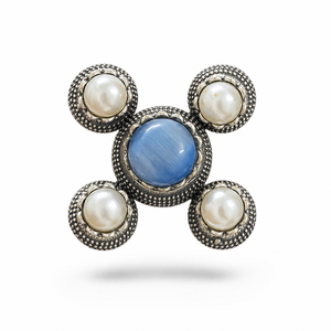 ELVORA GEMS Vintage 925 <b>Silver</b> Cocktail <b>Ring</b> Lapis Lazuli Pearls Geometric <b>Cross</b> Design Bezel Setting Women's Everyday Wear - Product Image 4