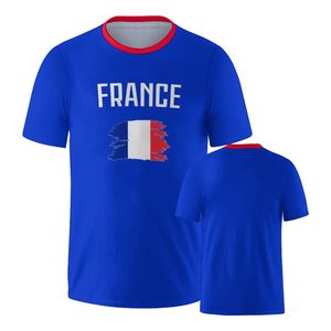 Camiseta de Fútbol de Francia para Hombre, Azul, Manga Corta, Cuello Redondo, Diseño de Bandera con Impresión Digital, Ropa Deportiva Transpirable de Poliéster - Product Image 1