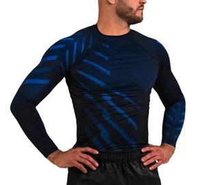 <b>Men's</b> Full Sleeve Rash Guard Blue Spandex Polyester Quick Dry Performance <b>Shirt</b> Top Adult <b>Compression</b> Fit - Product Image 1
