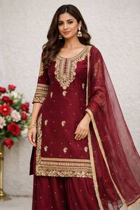 <b>Indian</b> & Pakistani Clothing Party Wear Look Pure Gmy Silk <b>Top</b> Palazzo & Dupatta Set from <b>Indian</b> Supplier - Product Image 6