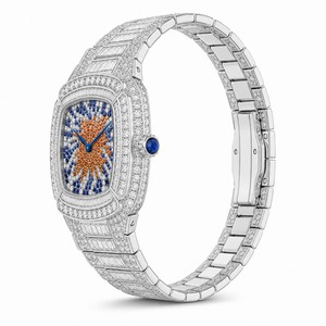 Luxury Women's <b>Diamond</b> <b>Watch</b> Round Analog Quartz Stainless Steel Bracelet with Blue Gemstone - Product Image 3