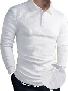 Polo décontracté pour homme en sergé, à manches longues, col en V, boutonné, couleur unie, respirant, collection automne – Meilleures ventes - Product Image 4