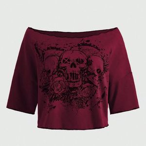 Custom Women Skull Graphic Crop T Shirt Vintage Gothic Oversized Casual Streetwear Summer Tee OEM ODM Wholesale <b>Top</b> Fit - Product Image 2