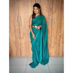 Sari fourreau tendance prêt-à-porter avec doublure tissée Zari en tissu Georgette, taille naturelle, grandes tailles - Product Image 3