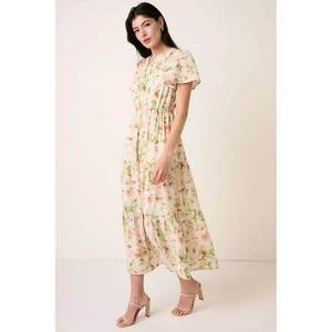 Robe longue SAGE de Mittoshop avec imprimé floral, manches volantées et fente en V, taille S - Product Image 2