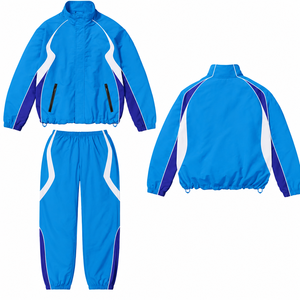 Custom Made Unisex Polyester/Nylon Casual Tracksuit Set Zip-Up <b>Jacket</b> Jogger Pants Solid Pattern Design Windproof Wholesale Rate - Product Image 5
