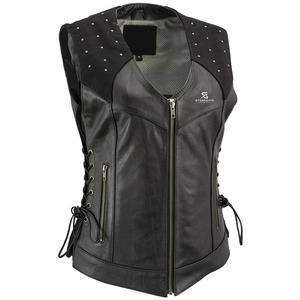 <b>Women</b> Leather Biker Vest Stylish Vintage Motorcycle <b>Waistcoat</b> Slim Fit Sleeveless Outerwear V Neck Windproof Casual Fashion - Product Image 3