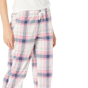 Women's Plus Size Soft Poplin <b>Flannel</b> <b>Pajama</b> Pants Pink Plaid Elastic Waist Breathable - Product Image 5