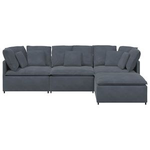 Divano Modulare in Velluto Grigio Scuro 100% Poliestere con Schiuma, Metallo e Legno per Soggiorno - Product Image 6