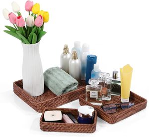 Ensemble de 3 plateaux de service décoratifs en rotin de haute qualité, faits à la main, écologiques, plateau alimentaire, couleur personnalisée, finition polie - Product Image 4
