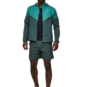 FLY HUMBLE SPORTS New Style Men's Summer Silk <b>Wind</b> <b>Breaker</b> Zip-Up Hoodie Shorts Set Plain High Quality Breathable Cheap Price - Product Image 1