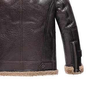 Chaqueta de Cuero Genuino para Hombre, Forrada con Sherpa, Cuello Camisero, Resistente al Viento, Ropa de Invierno, Corte Regular, Estilo Motero - Product Image 5