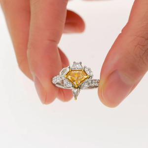 Bague Groupe de Citrines Géométriques Coupe Princesse Pierre Naturelle Plaqué Or 10K Vintage Bijoux de Fiançailles pour Femme - Product Image 3