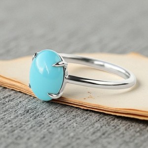 Natural <b>Turquoise</b> Oval Engagement <b>Ring</b> 925 Sterling Silver 14K Gold Plated December Birthstone Boho Promise Wedding <b>Ring</b> - Product Image 4