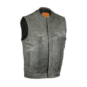 Chaqueta de Motociclista de Verano para Hombre, Estilo Antiguo, Chaleco de Cuero, Prenda Exterior a Prueba de Viento, Relleno de Algodón, con Bolsillos - Product Image 1