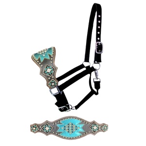 Adjustable Black Nylon Rope <b>Halter</b> With Leather Nose & Stud Work Top Supplier Wholesale Manufacturer Saman Exports - Product Image 4