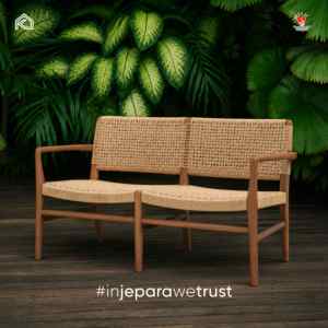 Modern Solid Teak Wood <b>Rattan</b> Two Seat Garden <b>Sofa</b> Handmade Scandinavian Outdoor Park Furniture Custom - Product Image 1