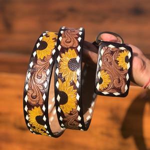 Cinturón Occidental de Cuero de Grano Completo Hecho a Mano, Correa de Hebilla Extraíble Unisex de Girasol con Estilo Occidental - Product Image 2