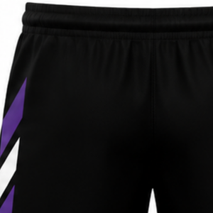 Shorts de volley-ball noir et violet personnalisés pour équipe, bas de tenue athlétique, vêtements de sport, uniforme de compétition, tenue d'entraînement avec côtés contrastés - Product Image 3