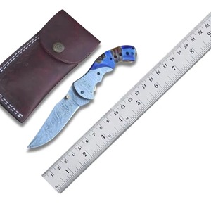 Navaja Plegable con Resorte, Hoja de Acero de Damasco, Navaja Táctica de Bolsillo para Camping con Clip para Cinturón, Herramienta EDC para Caza al Aire Libre - Product Image 1