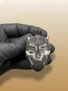 Pendentif Hip Hop Panthère Noire glacée, Pendentif Captain America Noir, Pendentif en Argent 925, Pendentif Diamant Moissanite VVS pour Hommes - Product Image 4