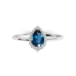 925 فضة الطبيعية لندن الأزرق توباز خاتم للذكرى الشركة المصنعة في سعر المصنع من نصف حجر كريم مجوهرات
