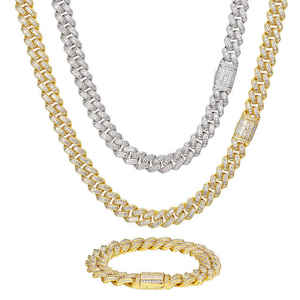 Collar de Plata 925 Chapado en Oro con Diamantes Baguette y Cadena Cubana Estilo Hip Hop Unisex - Product Image 1