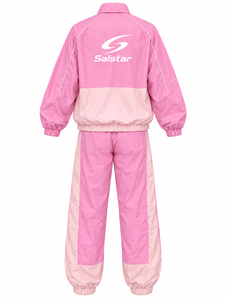 Women’s <b>Pink</b> & White <b>Tracksuit</b> <b>Set</b> Custom Windbreaker Jacket & Jogger Pants 2 Piece Sportswear Training Suit OEM/ODM - Product Image 2