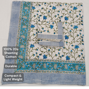 Jaipur Handmade Block Printed Intricate Floral Breathable Eco-Friendly Bedsheet Set 3 PC <b>King</b> <b>Size</b> 100% Cotton 200TC Machine - Product Image 4