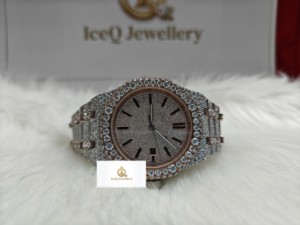 Luxury Bling Moissanite Wristwatch Quartz Watch 43mm Stainless Steel Octagon <b>Case</b> Diamond Bezel Analog Dial Watch - Product Image 5