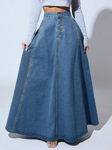 OEM High Quality Wholesale Custom Denim Cotton Mini Skirt for Womens High Waist Ladies <b>Jeans</b> <b>Button</b> Women's Denim Skirts - Product Image 6