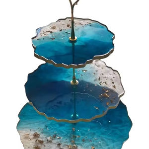 Handmade Enamel 3-<b>Tier</b> <b>Cake</b> <b>Stand</b> Blue Floral Gold Trim Multi-Layer Serving Tray High Quality Resin <b>Cake</b> <b>Stand</b> for Birthday <b>Cake</b> - Product Image 5
