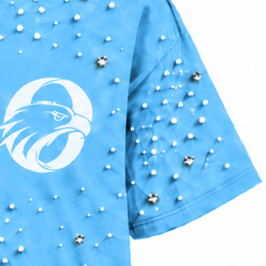 Unisex <b>Sky</b> <b>Blue</b> Pearl Studded T Shirt Trendy Round Neck Short Sleeve Pearl Beaded Fashion <b>Top</b> for Everyday Wear and Party Outfit - Product Image 5