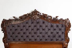 Classic <b>Bed</b> <b>Frame</b> Made of High Quality Mahogany Wood with Dark Brown Color and Beautiful Carvings for Bedroom Use - Product Image 2