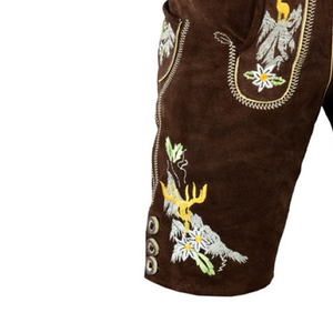 Pantalones Cortos Bávaros de Cuero Estilo Vintage para Hombre con Decoración de Patrones Bordados, Opciones de Pantalones Cortos y Largos - Product Image 3