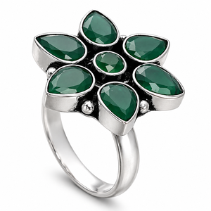 Bulk Price Brass Alloy Antique Silver Plated Trendy Ethnic Flower Design March Birthstone <b>Ring</b> Claw Setting Women Wholesale - Product Image 1