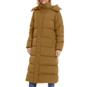 Abrigos de plumón para mujer, chaqueta larga acolchada, chaquetas de invierno, abrigos cálidos de moda para exteriores, abrigo largo con cremallera y capucha - Product Image 1