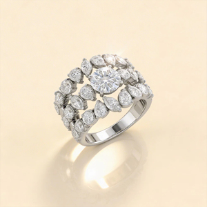 Luxury Women White <b>Gold</b> <b>Cocktail</b> <b>Ring</b> With Round Brilliant Cut Diamond Flower Design Engagement Style - Product Image 1