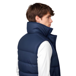 DAIZEN STAR Men's Navy Stand Collar Puffer Vest Zipper Closure Windproof Casual Winter Outerwear Solid Color Polyester Wadding - Product Image 5