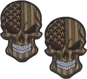 2 patchs brodés drapeau américain USA, motifs crâne, patch moral, auto-agrippant (bleu) - Product Image 3