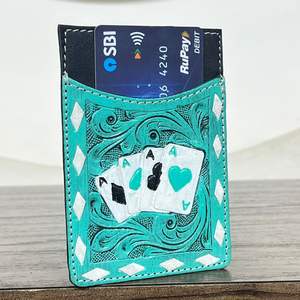 Porte-cartes élégant en cuir de vache véritable fait main, motif floral gravé, portefeuille fin pour poche avant, étui pour cartes de crédit professionnelles avec protection RFID - Product Image 4