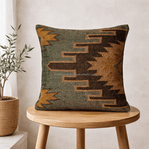 Kilim Tribal Jacquard Cushion Cover Indian Manufacturer Zipper Closure Durable Kilim Pillow Case 20X20 Rustic Home Decor - Product Image 1