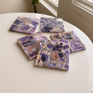 Posavasos de Piedra Amatista, Posavasos de Piedra Natural, Posavasos de Piedra Hechos a Mano con Acabado Liso para Interiores de Cocina - Product Image 1