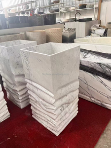 Independiente Piedra Natural Vanidades Pedestal Italia Blanco Lujo Carrara Mármol Lavabos - Product Image 3