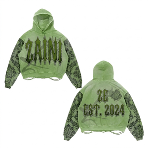 Premium Men's Oversized Pullover <b>Hoodie</b> 400 GSM Cotton Brushed Fleece Print Olive <b>Gothic</b> Chenille Rhinestone Custom Logo OEM - Product Image 1