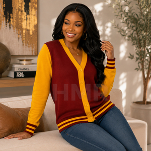 HMR Automne Hiver Nouveau Pull en Tricot Acrylique à Manches Longues Col en V Ample Boutons Carreaux Cardigan Sororité - Product Image 4