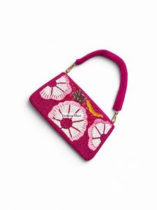 Pochette de soirée de luxe faite à la main avec perles et sequins floraux pour femme, avec poignée en velours - Product Image 4