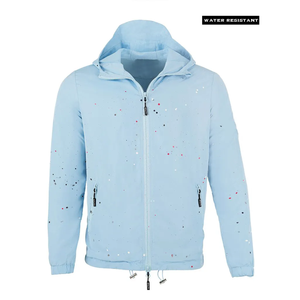 Chaqueta cortavientos con capucha azul claro, diseño de puntos, resistente al agua, informal, para otoño, ropa de hombre, chaqueta acolchada con capucha para hombre - Product Image 1