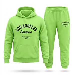 Conjunto Deportivo con Capucha para Invierno, Unisex, Verde, de Algodón, Sudadera y Pantalones Largos, Estilo Casual, Ecológico, para Los Ángeles, California - Product Image 1